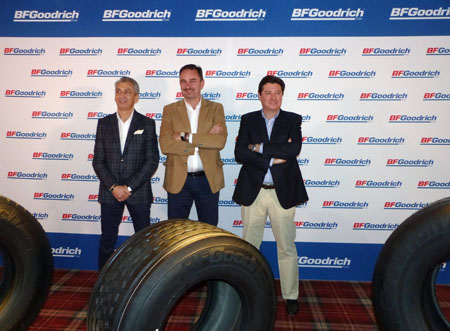 Antoine Sanches, Pedro Álvarez y Joaquín Parelera en la presentación de BFGoodrich para camión y autobús