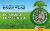 Tiresur renueva sus certificaciones 9001 y 14001 por octavo año consecutivo en todos sus almacenes