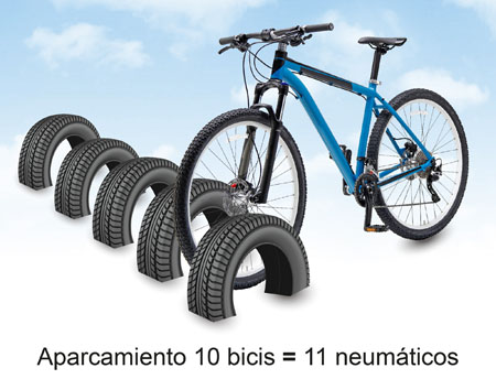 Aparcamientos para bicis con neumáticos usados