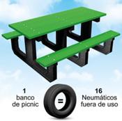 ¿Sabías que… se fabrican mesas de picnic ecológicas de caucho reciclado procedentes de Neumáticos Fuera de Uso?