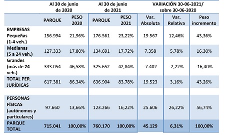 Evolución del parque de vehículos en renting por tipo de cliente