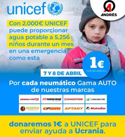 Grupo Andrés dona a Unicef 1€ por neumático vendido